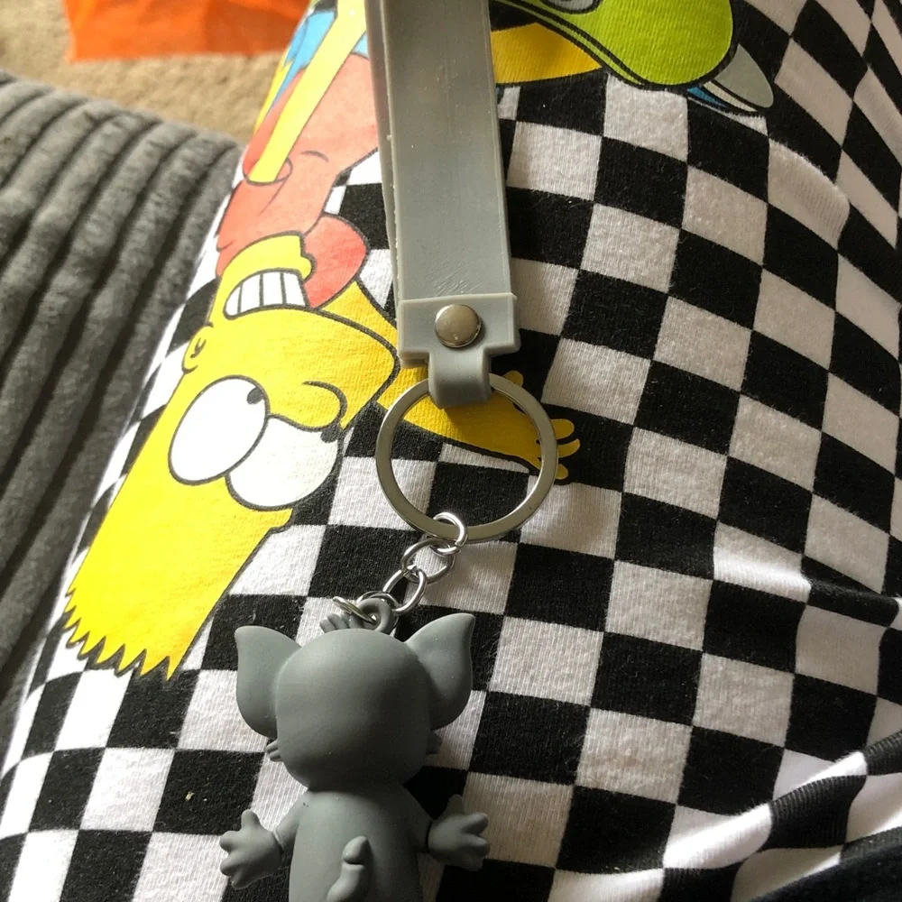 Tom & Jerry Grey Tom Rubber Keychain with 'I LOVE YOU' Strap